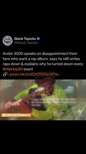 15K views · 185 reactions | #Andre3000 speaks on disappointment from fans who want a rap album, says he still writes raps down & explains why he turned down every #HipHop50 event | Glock Topickz | Facebook