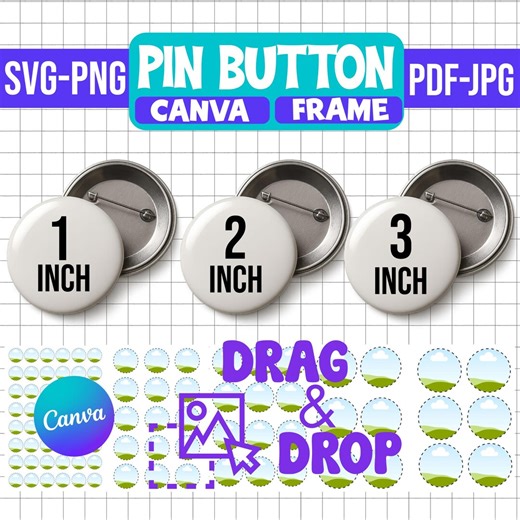 Pin Button Canva Template, 1 2 3 Inch Button Frame SVG PNG, Editable Drag and Drop Design, Printable Badge Template, Digital Download. - Etsy