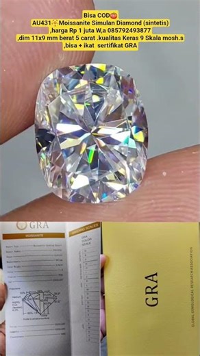 Bisa COD🍅AU431🏵Moissanite Simulan Diamond (sintetis),harga Rp 1 juta W,a 085792493877,dim 11x9 mm