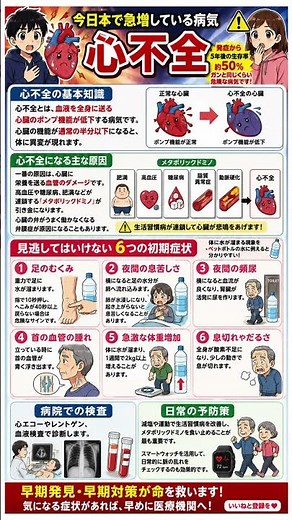 【5年生存率50%】ガンと同じくらい危険？日本で急増する「心不全」の正体と、体内の水が引き起こす「6つの初期症状」徹底解説