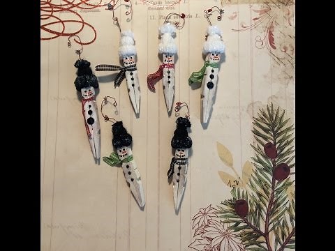 DIY Christmas tree ornaments -" clothes pin snowmen" (1st tutorial/unedited )