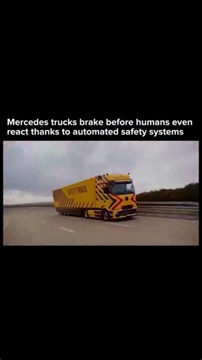 AI • Technology • Innovation on Instagram: "This video shows a Mercedes safety truck automatically slowing down before the driver visibly reacts. What appears smooth and calm is actually the result of constant real time calculations happening in milliseconds. Using forward facing radar and camera sensors, the system continuously measures distance speed and traffic behavior. When a sudden change is detected it applies controlled braking faster than human reaction time can manage. Follow for more 
