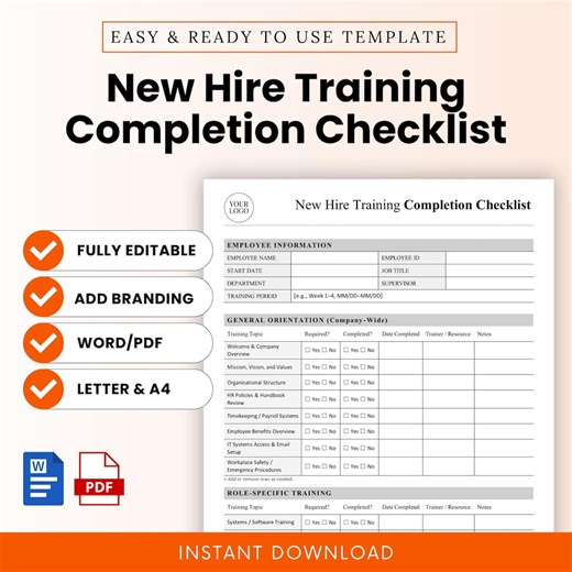 New Hire Training Completion Checklist Template – Word & PDF, A4 + US Letter - Etsy Australia