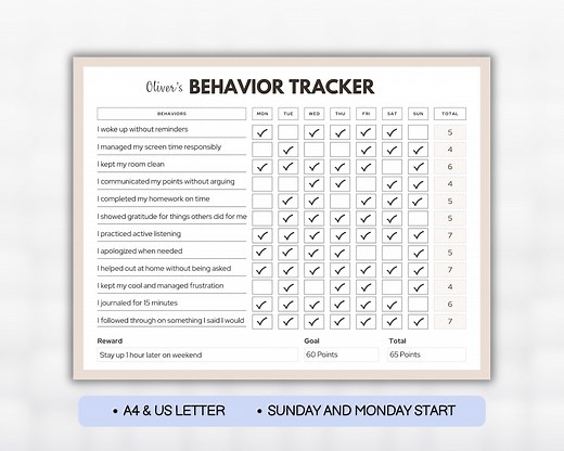 Daily Teen Behavior Tracker Printable, Good Behavior Chart, Consequence Chart, Reward Incentive Tracking System, Teen Responsibility Tool - Etsy