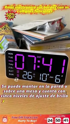 📢📢50% DE DESCUENTO!! ⏰Reloj de pared digital LED decorativo multifuncional