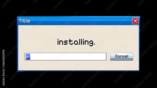 Windows classic loading installing and copying files animation 4K Mov alpha channel transparent background, vintage progress bars and system dialogs for motion graphics editors and retro video project