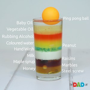 You'll have to try this fun kids science experiment to see what happens when you layer liquids of different densities. Making an impressive 8 Layer Density Tower Experiment requires an understanding of density. Let me explain a bit - to calculate a density of an object, you would measure its mass and divide it by its volume. Pretty easy, right? So grab liquids from around the house and start pouring them into a glass; just make sure you do it gently and follow the correct order. If you do not ha