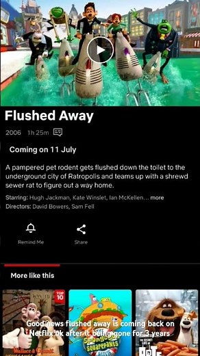 flushed away is coming back on Netflix UK