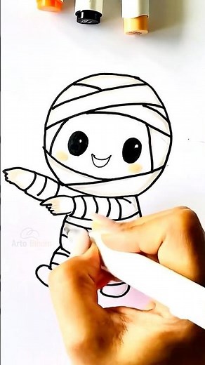 How to Draw & Color a Cute Mummy 🧻🎃 | Easy Halloween Drawing #Shorts