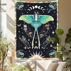 Apdidl Small Moth Tapestry Wall Hanging for Bedroom Aesthetic, Boho Retro Sun Moon Butterfly Tapestries, Black Luna Moth Sun Vintage Mushroom Poster for Living Room Dorm Decor (36"X48")