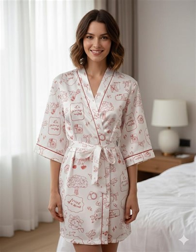 Elegant White & Red Bridal Party Robe, Bride to Be Robe, Wedding Morning Dressing Gown, Bridesmaid Proposal Gift - Etsy