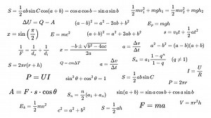 Set of essential math and physics formulas isolated on white...