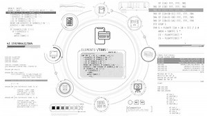 Monochrome infographics about accountancy and programming.