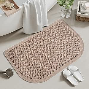 YDKGL Bathroom Rugs Mat 24x35, Non Slip Ultra Thin Bath Mat Quick Dry Absorbent Washable Half Round Bath Mats for Bathroom Floor Rubber Backed Fit Under Door, Brown