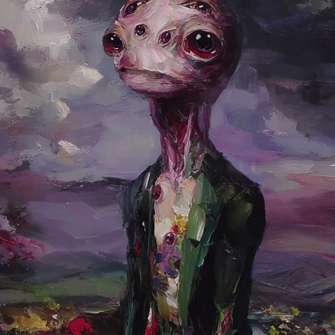 Moody Alien Portrait Oil Painting Printable, Macabre Surrealism Decor, Weirdcore Gothic Wall Art - Etsy