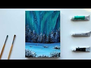 Aurora Borealis Painting Tutorial | Winter Forest Acrylic Landscape
