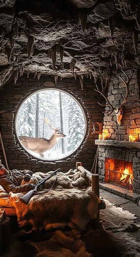 Hunter Sleeping in Cabin 🦌 Deer Running Outside ❄️ Blizzard Sounds #Hunter #Deer #Cabin