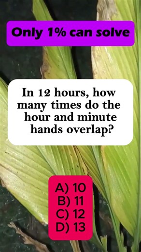 ⏰ In 12 Hours – Hour & Minute Hands Overlap How Many Times? #shorts #iqvistax