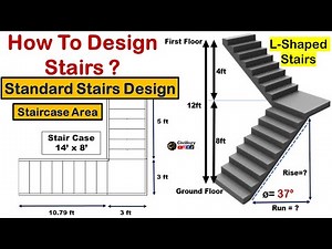 Design of stairs|design of L shaped stairs|standard design of stairs|area for stairs case