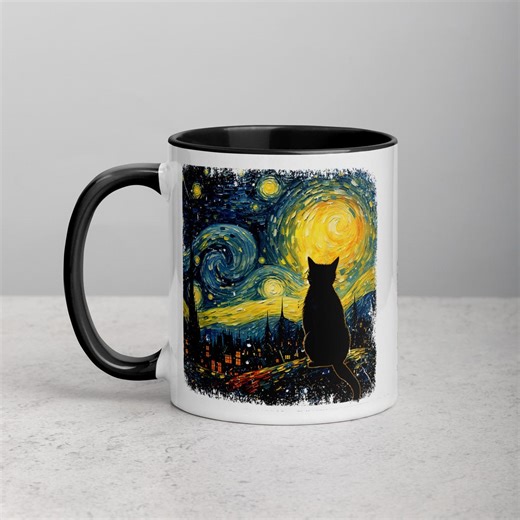 Black Cat Art Mug: Cat Starry Night Van Gogh, Coffee & Tea - Etsy