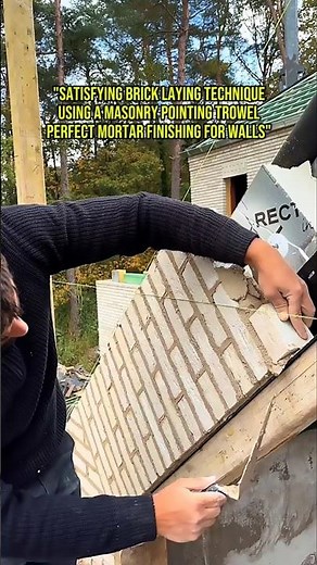 Satisfying Brick Laying Technique Using a Masonry Pointing Trowel Perfect Mortar Finishing for Walls
