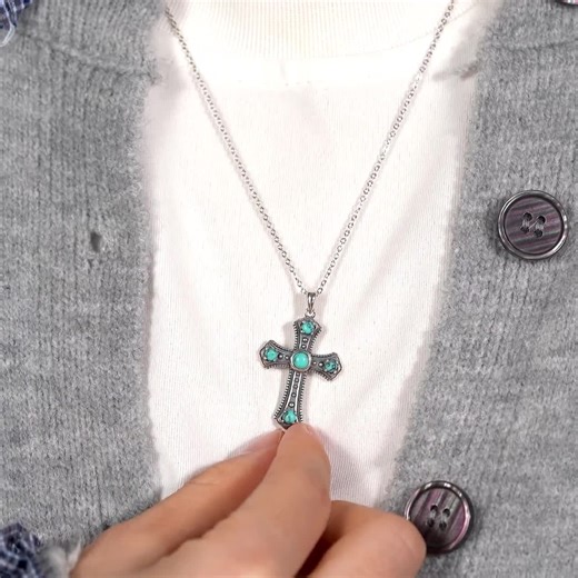 Southwestern Turquoise Cross Necklace, Sterling Silver Boho Christian Pendant, Vintage Cross Jewelry for Women, Baptism Christmas Gifts - Etsy