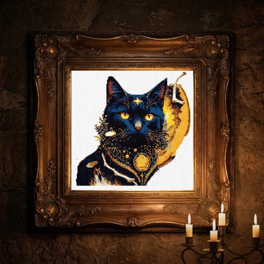 Mystic Moon Cat Cross Stitch Pattern PDF, Gothic Black Cat Embroidery Chart, Celestial Fantasy Needlework Design, Witchy Modern Decor - Etsy
