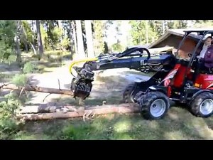 Mini Radlader im Einsatz mit Holz Erntezange