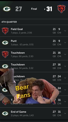Chicago Bears Beat Green Bay Packers after down 18 pts! #BearDown #laughsontap #nflplayoffs
