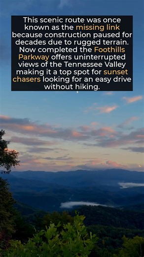 Catching a sunset on the Foothills Parkway is an absolute must when you visit East Tennessee. This scenic drive gives you expansive views of the Great Smoky Mountains National Park on one side and the Tennessee Valley on the other without needing to hike a single mile to get them. This video captures the golden hour perfect for a relaxing end to your adventure. While many people flock to higher elevations for views the Foothills Parkway offers a much quieter experience with plenty of pull offs t