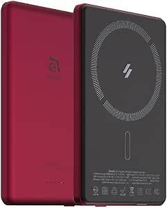 ADAM ELEMENTS Magnetic Wireless Charger – Gravity C5 - Magnetic Wireless Charging Power Bank for iPhone 12/13/14/15/16/17 Series & AirPods Series (Red)