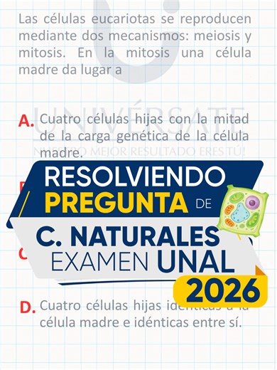 Resolviendo pregunta de Ciencias Naturales en el examen de admisión UNAL Te explicamos paso a paso cómo darle solución a una de las preguntas más comunes del área de Ciencias Naturales en el examen de admisión de la Universidad Nacional. Aprende a analizar, interpretar y responder correctamente este tipo de preguntas. Síguenos para conocer más tips y consejos que te ayudarán a mejorar tu puntaje en el examen. Prepárate con nuestro programa PreUniversitario UNAL. Más información en nuestra página