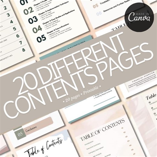 Editable Content Page Designs: 20 Canva Templates for Ebooks - Etsy
