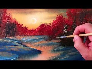 Warm Winter Sunset Acrylic Painting Tutorial | Easy Step-by-Step Landscape with Oval Brush