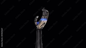 A robotic hand in motion with alpha channel for easy overlay.
