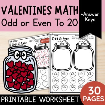 Valentine's Day Odd or Even Addition to 20 | 1st & 2nd Grade Math
