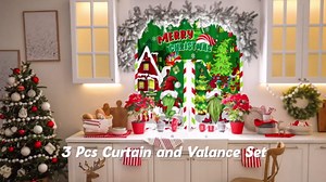 Christmas Kitchen Curtains 3 Piece Set Santa Claus Window Curtains and Valance Set Xmas Curtain Swag for Kitchen Bedroom Living Room Decor, 60 x 36 Valance, 36 x 30 Tier