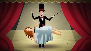 magician levitating his female assistant on stage