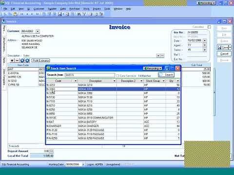 Sales Invoice - Stock item search