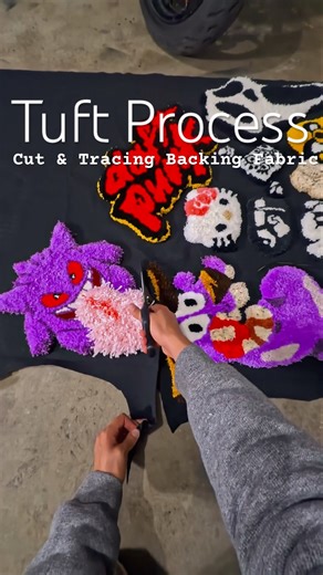 Tuft Process | Cut & Tracing Backing Fabric onto Tufted Pieces for Backing Finish ✂️ #tuft #tufted