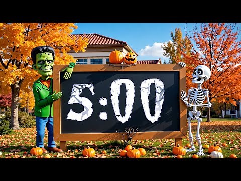 5 Minute Halloween Countdown Timer with music Frankenstein and skeleton