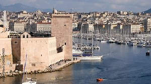 Entrance to the old port of Marseille. Marseille’s Old Port is one of the most picturesque parts of France’s second largest city. Daylight.