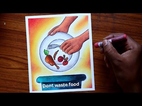 Dont waste food poster drawing / World food day drawing / World food day poster drawing easy