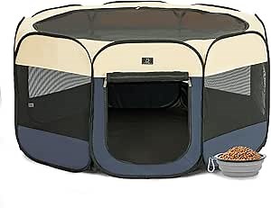 Dog Playpen for Small Dogs & Puppies, 40.55" Portable Indoor Outdoor Puppy Playpen with Bowl, Waterproof Floor, Foldable Pop-Up Pet Pen for Home, Travel & Daily Use