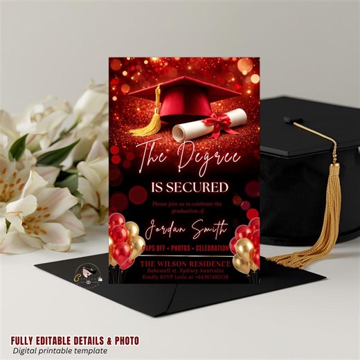 Red Graduation Announcement Invitation, Senior Grad Party Invite, High School Class of 2026 Boy Girl Flyer Card, Digital Printable Template - Etsy
