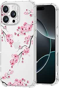 Buleens for iPhone 16 Pro Max Case - Clear Flexible TPU Women Girls Cute Protection Phone Cover Slim Fit Shockproof Aesthetic Girly Unique Pretty Design Pattern Case for iPhone 16 Pro Max, Blossom