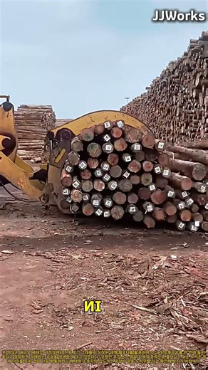 압도적인 스케일! 대형 휠로더와 로그 그래플을 활용한 통나무 정밀 적재 방법 #wheelloader #loggrapple #lumberyard