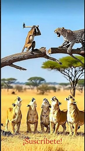 👉 "¡Mono al límite! Corta el tronco para escapar del leopardo… pero todo sale mal 🐒😱🐆" #mono #leon