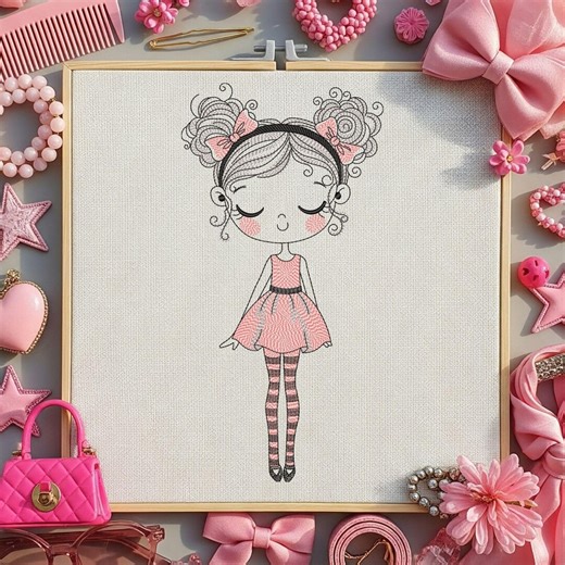 Machine Embroidery Design Doll Style Girl Outline | Sketch Stitch | Digital File - Etsy