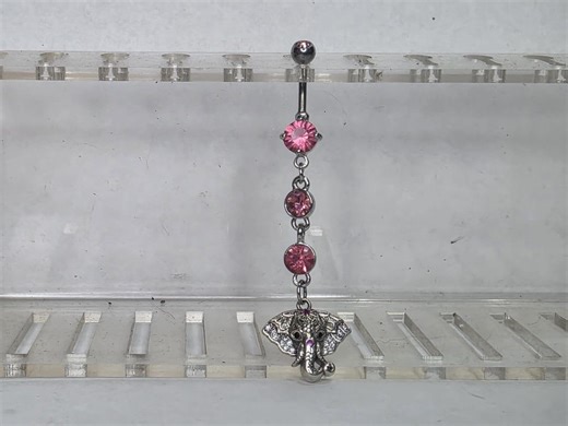Pink Crystal Elephant Titanium Belly Button Ring, Dangle Boho Navel Jewelry - Etsy